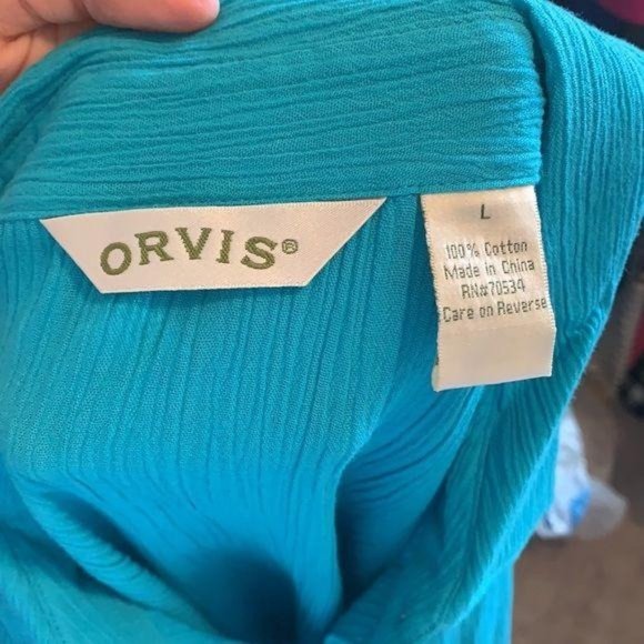 Orvis blue collared half button textured top - Picture 7 of 9